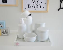 Kit Higiene Bebê K011 Bandeja Espelho Coração Nuvem Estrela Banho Bancada Quarto