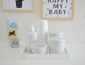 Kit Higiene Bebê K011 Bandeja Espelho Coração Nuvem Estrela Banho Bancada Quarto