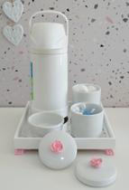Kit Higiene Bebê K012 Moderno Térmica Banho Porcelana Bandeja Espelho Ursa Coroa Laço Rosa