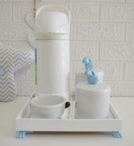 Kit Higiene Bebê K012 Moderno Térmica Banho Porcelana Bandeja Espelho Urso Cavalo Azul