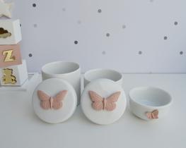 Kit Higiene Bebê K015 Borboleta Porcelanas Decoração Quarto - Ciranda Arte Criativa
