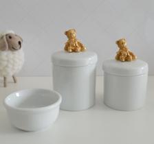 Kit Higiene Bebê K015 Porcelanas Aplique Ursa Coroa Laço Coroa Flor Dourado Decoração Quarto