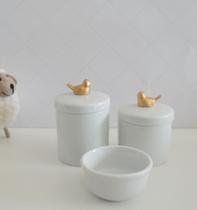 Kit Higiene Bebê K015 Porcelanas Aplique Ursa Coroa Laço Coroa Flor Dourado Decoração Quarto