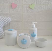 Kit Higiene Bebê K016 Porcelana Azul Banho Cuidado Quarto Menino Decoração