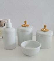 Kit Higiene Bebê K016 Porcelana Dourado Banho Cuidado Quarto Menina Menino