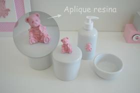 Kit Higiene Bebê K016 Porcelanas Aplique Ursa Coroa Laço Nuvem Flor Rosa Decoração