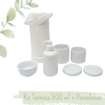 kit Higiene Bebê K020 Potes Cotonete Algodão Limpeza Banho Porcelana Multi Uso Térmica 500ml