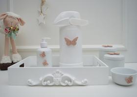 Kit Higiene Bebê K028 Borboletas Porcelanas Térmica Banho Quarto
