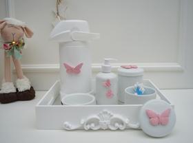Kit Higiene Bebê K028 Porcelanas Térmica Banho Quarto Apliques Rosa
