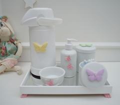 Kit Higiene Bebê K030 Borboleta Infantil Moderno Porcelanas Bandeja Menina Térmica