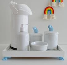 Kit Higiene Bebe K030 Completo Infantil Azul Moderno Porcelanas Bandeja Menino Térmica 500 ml Gel