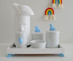 Kit Higiene Bebe K030 Completo Infantil Azul Moderno Porcelanas Bandeja Menino Térmica 500 ml Gel
