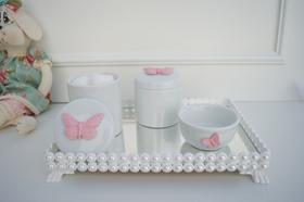 Kit Higiene Bebê K036 Borboleta Porcelana Bandeja Pérola Branca Banho Cuidado Quarto Menina - Ciranda Arte Criativa