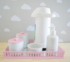 Kit Higiene Bebe K039 Completo Infantil Rosa Moderno Porcelanas Bandeja Térmica Gel