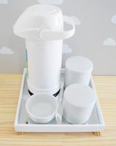 Kit Higiene Bebê K040 Infantil Banho Branco Porcelana Bandeja Térmica Potes Tigela Completo Moderno