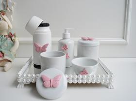 Kit Higiene Bebê K048 Porcelana Térmica Bandeja Pérola Branco Banho Quarto Bancada - Ciranda arte - criativa