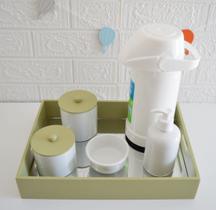 Kit Higiene Bebê K064 Porcelanas Térmica Banho Quarto Cinza e Verde Safari - Ciranda arte - criativa