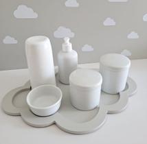 Kit Higiene Bebê K067 Moderno Porcelanas Bandeja Nuvem Mini Térmica 250ml Potes Gel Algodão