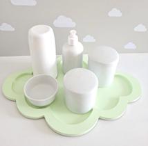Kit Higiene Bebê K067 Moderno Porcelanas Bandeja Nuvem Mini Térmica 250ml Potes Gel Algodão
