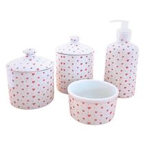 Kit Higiene Bebê Lavabo 4 ou 5 pçs Poá c/ Pegador Porcelana
