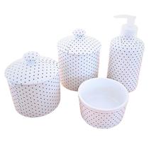 Kit Higiene Bebê Lavabo 4 ou 5 pçs Poá c/ Pegador Porcelana