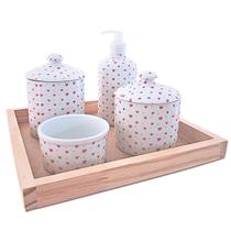 Kit Higiene Bebê Lavabo 4 ou 5 pçs Poá c/ Pegador Porcelana