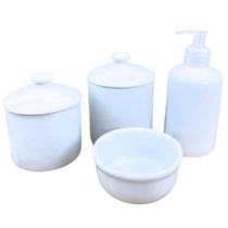 Kit higiene bebê Lavabo 4 pçs Off White Porcelana c/ pegador