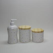 Kit Higiene Bebe/Lavabo Porcelana 3 Peças Poa Colorido Tampa Pinus