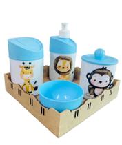 Kit Higiene Bebê Leão, macaco e girafa c/bandeja quadrada crua