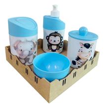 Kit Higiene Bebê Macaco, zebra e elefante c/bandeja quadrada crua