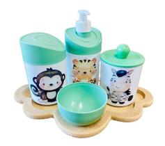 Kit Higiene Bebê Macaco, zebra e tigre c/bandeja nuvem crua
