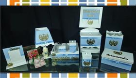 Kit Higiene bebê Mdf 10 peças - AZUL BB COM BOLINHAS DE COROA