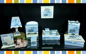 Kit Higiene bebê Mdf 10 peças - CHEVRON AZUL BB DE ELEFANTE AZUL