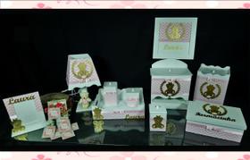 Kit Higiene bebê Mdf 10 peças - CHEVRON ROSA DE URSINHA