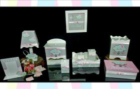 Kit Higiene bebê Mdf 10 peças - CHUVA DE AMOR CINZA E ROSA