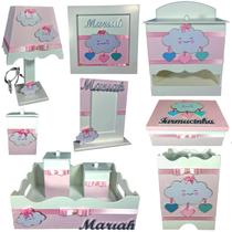 Kit Higiene bebê Mdf 10 peças - CHUVA DE AMOR ROSA BB