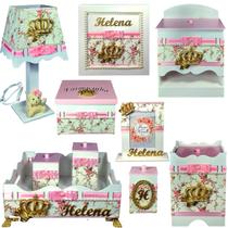 Kit Higiene bebê Mdf 10 peças Luxo Passa fita - Branco Flores Luxo tampas rosa