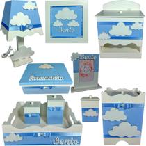 Kit Higiene bebê Mdf 10 peças menino - NUVEM AZUL BB
