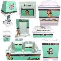 Kit Higiene bebê Mdf 10 peças menino - SAFARI VERDE CLARO Kit Higiene bebê Mdf 10 peças menino - SAFARI VERDE CLARO