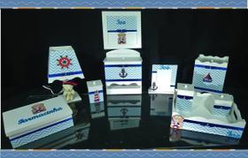 Kit Higiene bebê Mdf 10 peças - URSO MARINHEIRO CHEVRON AZUL BB Kit Higiene bebê Mdf 10 peças - URSO MARINHEIRO CHEVRON AZUL BB