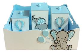 Kit Higiene Bebê MDF 4 Peças Cesta Organizadora Elefantinho Balão