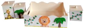 Kit Higiene Bebê MDF 4 Peças Cesta Organizadora Safári Bichinhos da Floresta Bege Kit Higiene Bebê MDF 4 Peças Cesta Organizadora Safári Bichinhos da Floresta Bege