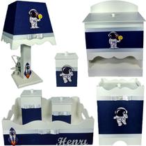 Kit Higiene bebê Mdf 7 pçs menino - ASTRONAUTA AZUL MARINHO