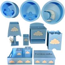 Kit Higiene bebê mdf 8 pçs + 3 Nichos azul NUVEM AZUL (Pronta Entrega) Kit Higiene bebê mdf 8 pçs + 3 Nichos azul NUVEM AZUL (Pronta Entrega)
