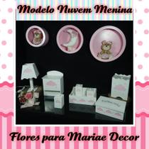 Kit Higiene bebê mdf 8 pçs + 3 Nichos Rosa NUVEM MENINA (Pronta Entrega)