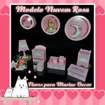 Kit Higiene bebê mdf 8 pçs + 3 Nichos Rosa NUVEM ROSA (Pronta Entrega) - Flores para Mariae Decor