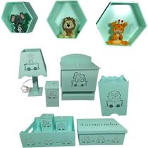 Kit Higiene bebê mdf 8 pçs + 3 Nichos Verdes - SAFARI VERDE (Pronta Entrega)