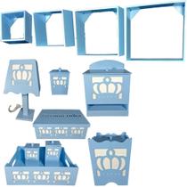 Kit Higiene bebê mdf 8 pçs + 4 Nichos Azul - COROA AZUL (Pronta Entrega)