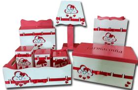Kit Higiene bebê MDF com Farmácia Nuvem Chuva de Amor Chuva de Bençãos Vermelho