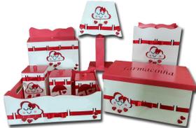 Kit Higiene bebê MDF com Farmácia Nuvem Chuva de Amor Chuva de Bençãos Vermelho - Canaã Artesanatos